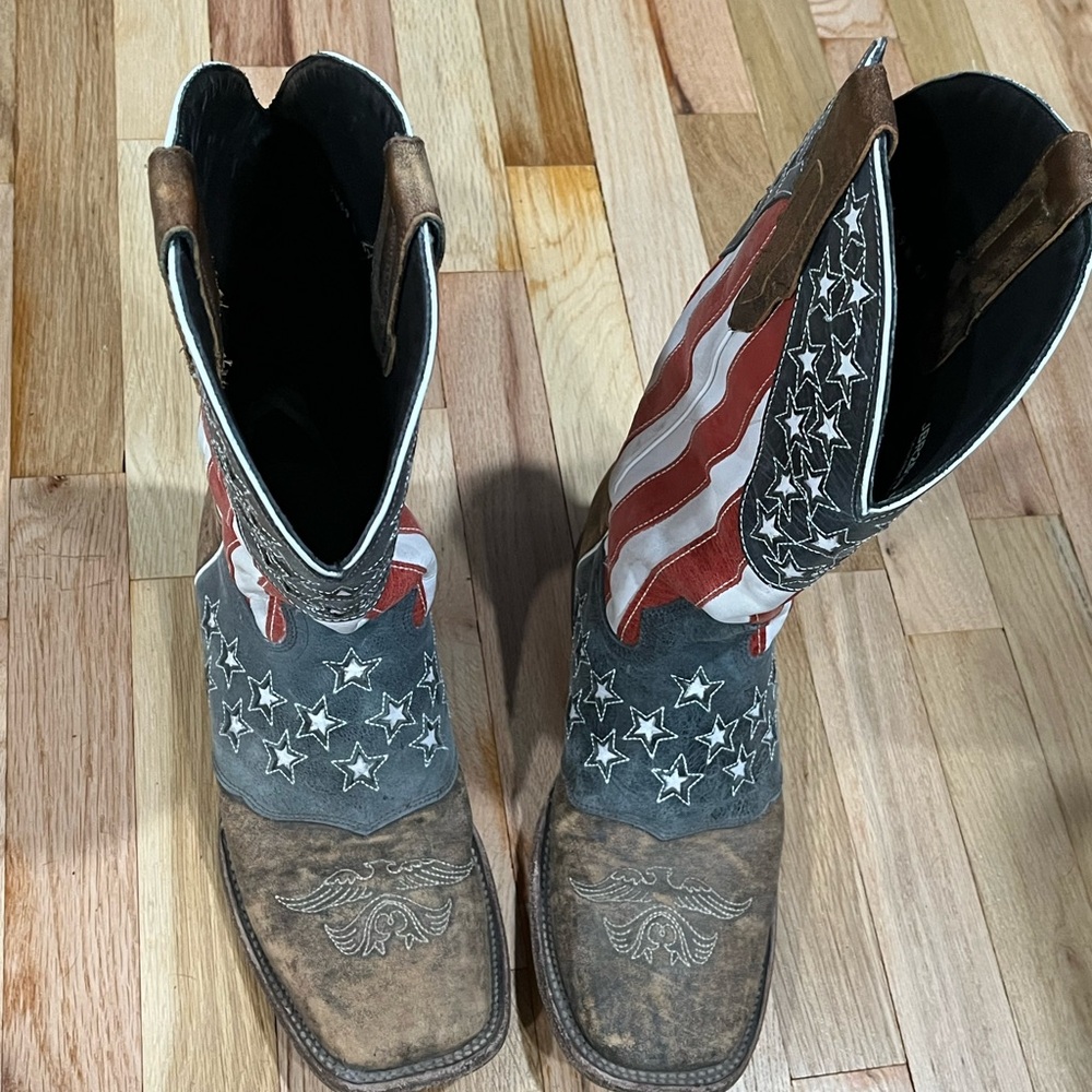 J.B. Dillon American Flag Red, White, and Brown Cowboy Boots
